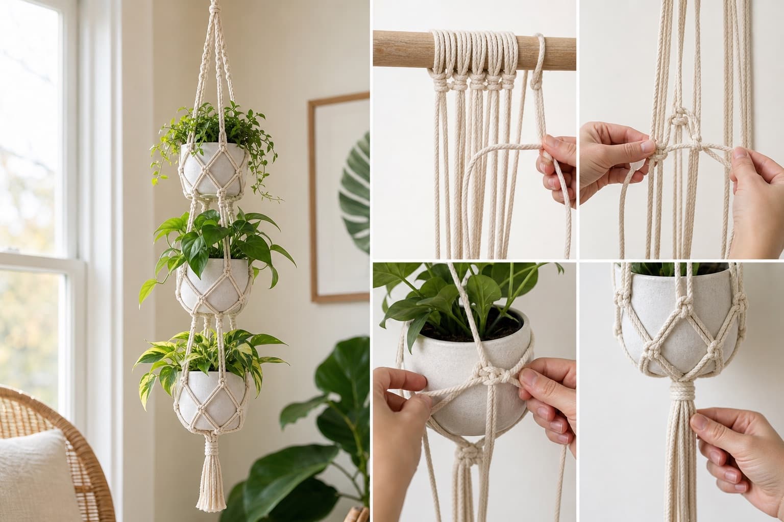 Créer un plant hanger en macramé facilement