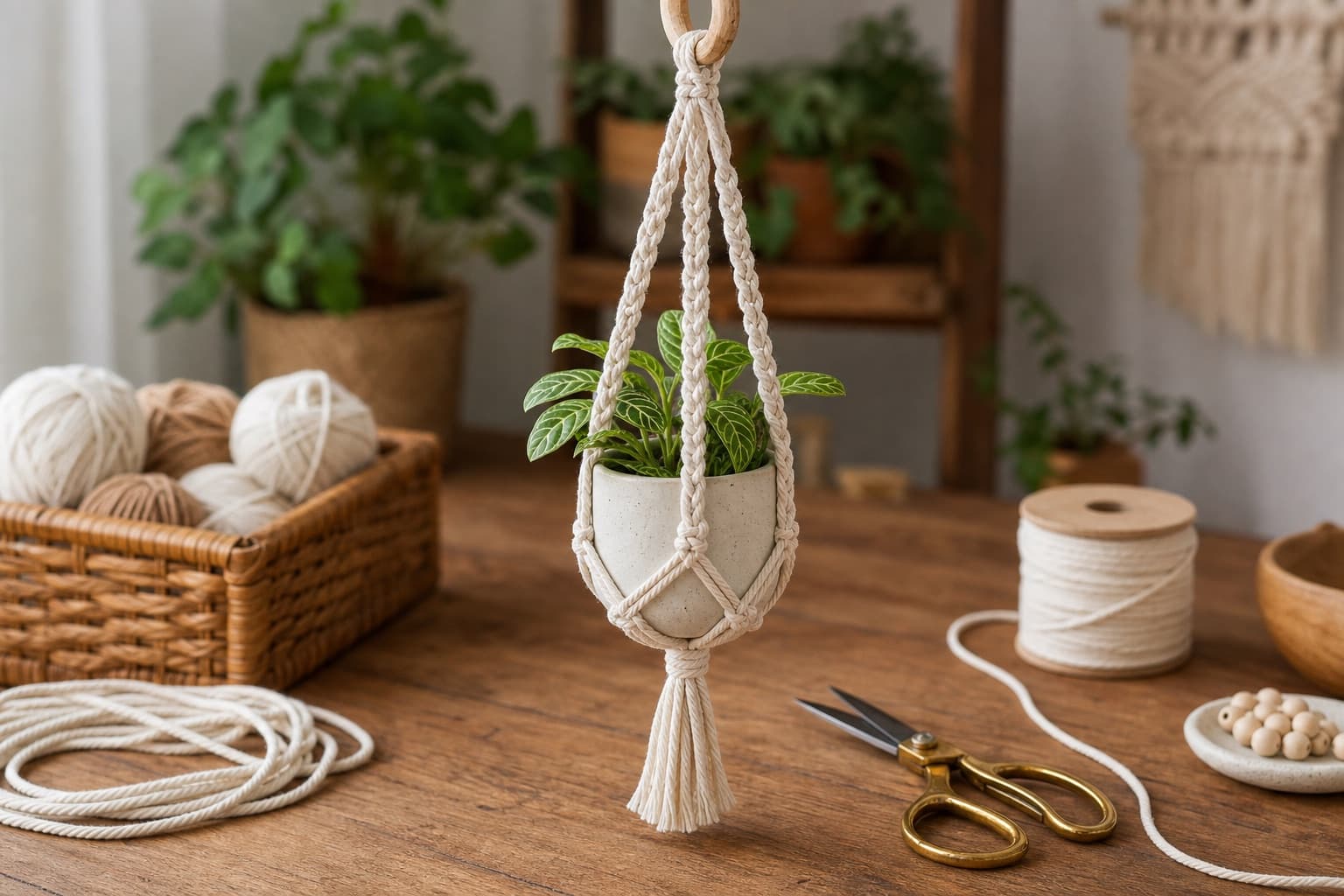 Premier projet macramé : mini plant hanger en 30 minutes